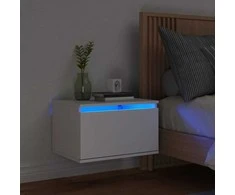 Prie sienos montuojama naktinė spintelė su LED, balta