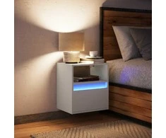 Prie sienos montuojama naktinė spintelė su LED, balta