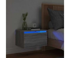 Prie sienos montuojama naktinė spintelė su LED, pilka ąžuolo