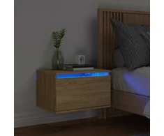 Prie sienos montuojama naktinė spintelė su LED, ąžuolo