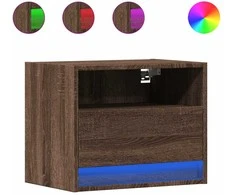 Prie sienos montuojama naktinė spintelė su LED, ruda ąžuolo