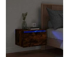 Prie sienos montuojama naktinė spintelė su LED, dūminio ąžuolo