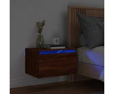 Prie sienos montuojama naktinė spintelė su LED, ruda ąžuolo