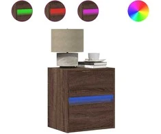 Prie sienos montuojama naktinė spintelė su LED, ruda ąžuolo