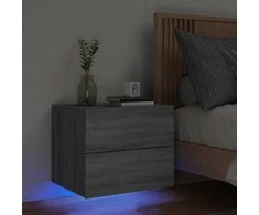 Prie sienos montuojama naktinė spintelė su LED, pilka ąžuolo