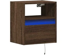 Prie sienos montuojama naktinė spintelė su LED, ruda ąžuolo