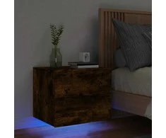 Prie sienos montuojama naktinė spintelė su LED, dūminio ąžuolo