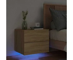 Prie sienos montuojama naktinė spintelė su LED, ąžuolo