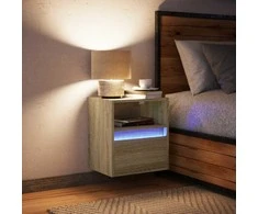 Prie sienos montuojama naktinė spintelė su LED, ąžuolo