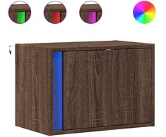 Prie sienos montuojama naktinė spintelė su LED, ruda ąžuolo