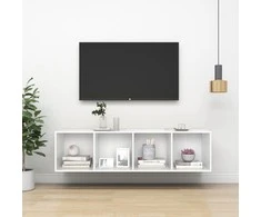 TV staliukas Prie sienos montuojama TV spintelė, balta, 37x37x142,5cm, MDP