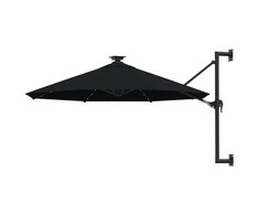 Prie sienos montuojamas sodo skėtis su LED, juodas, 300cm