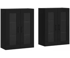 Prie sienos montuojamos spintelės, 2vnt., juodos, mediena