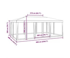 Proginė palapinė su 10 tinklinėmis sienomis, balta, 6x4m, HDPE