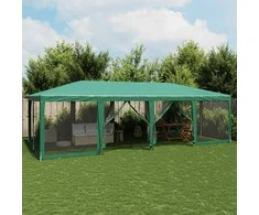 Proginė palapinė su 12 tinklinėmis sienomis, žalia, 8x4m, HDPE
