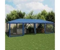 Proginė palapinė su 12 tinklinėmis sienomis, mėlyna, 8x4m, HDPE