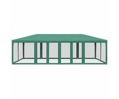 Proginė palapinė su 12 tinklinėmis sienomis, žalia, 8x4m, HDPE