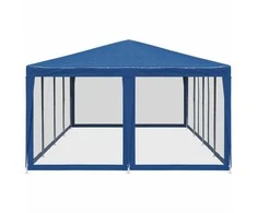 Proginė palapinė su 12 tinklinėmis sienomis, mėlyna, 8x4m, HDPE