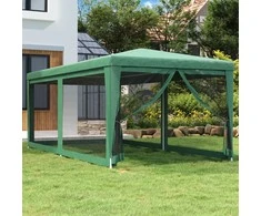 Proginė palapinė su 6 tinklinėmis sienomis, žalia, 3x6m, HDPE