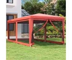 Proginė palapinė su 6 tinklinėmis sienomis, raudona, 3x6m, HDPE