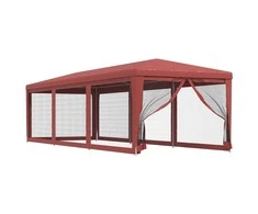 Proginė palapinė su 8 tinklinėmis sienomis, raudona, 3x9m, HDPE
