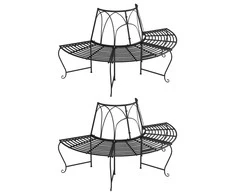Pusapvaliai suoliukai aplink medį, 2vnt., juodi, 159cm, plienas