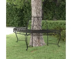 Pusapvalis suoliukas aplink medį, juodas, 160cm, plienas