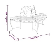 Pusapvalis suoliukas aplink medį, juodas, 160cm, plienas