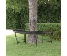 Pusapvalis suoliukas aplink medį, juodas, 159cm, plienas