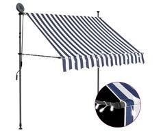 Rankinė ištraukiama markizė su LED, mėlyna ir balta, 100cm