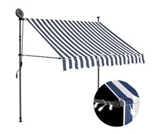 Rankinė ištraukiama markizė su LED, mėlyna ir balta, 150cm