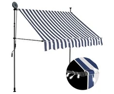 Rankinė ištraukiama markizė su LED, mėlyna ir balta, 200cm