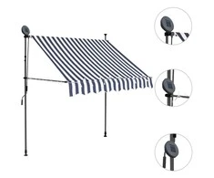 Rankinė ištraukiama markizė su LED, mėlyna ir balta, 150cm