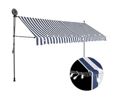 Rankinė ištraukiama markizė su LED, mėlyna ir balta, 400cm