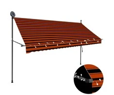 Rankinė ištraukiama markizė su LED, oranžinė ir ruda, 300cm