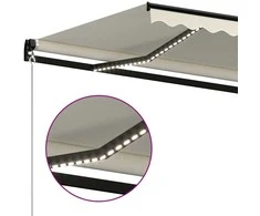 Rankiniu būdu ištraukiama markizė su LED, kreminė, 350x250cm