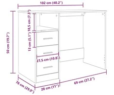 Rašomasis stalas, artisano, 102x50x76cm, apdirbta mediena