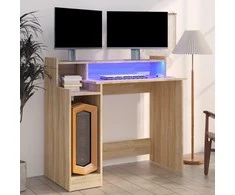 Rašomasis stalas su LED apšvietimu, ąžuolo, 97x45x90cm, mediena