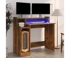 Rašomasis stalas su LED, dūminio ąžuolo, 97x45x90cm, mediena