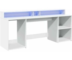 Rašomasis stalas su LED apšvietimu, baltas, 200x55x91cm