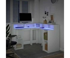 Rašomasis stalas su LED apšvietimu, baltas, 130x130x91cm