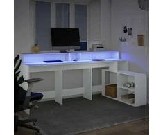 Rašomasis stalas su LED apšvietimu, baltas, 200x104x91cm