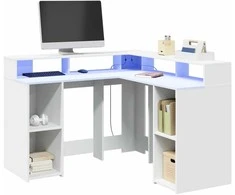 Rašomasis stalas su LED apšvietimu, baltas, 130x130x91cm