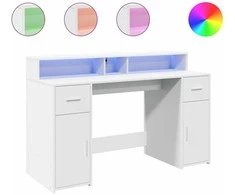 Rašomasis stalas su LED apšvietimu, baltas, 140x55x91cm