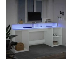 Rašomasis stalas su LED apšvietimu, baltas, 200x55x91cm