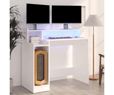 Rašomasis stalas su LED apšvietimu, baltas, 97x45x90cm, mediena