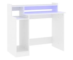 Rašomasis stalas su LED apšvietimu, baltas, 97x45x90cm, mediena