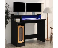 Rašomasis stalas su LED apšvietimu, juodas, 97x45x90cm, mediena