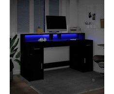 Rašomasis stalas su LED apšvietimu, juodas, 160x55x91cm