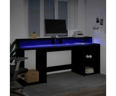 Rašomasis stalas su LED apšvietimu, juodas, 200x55x91cm